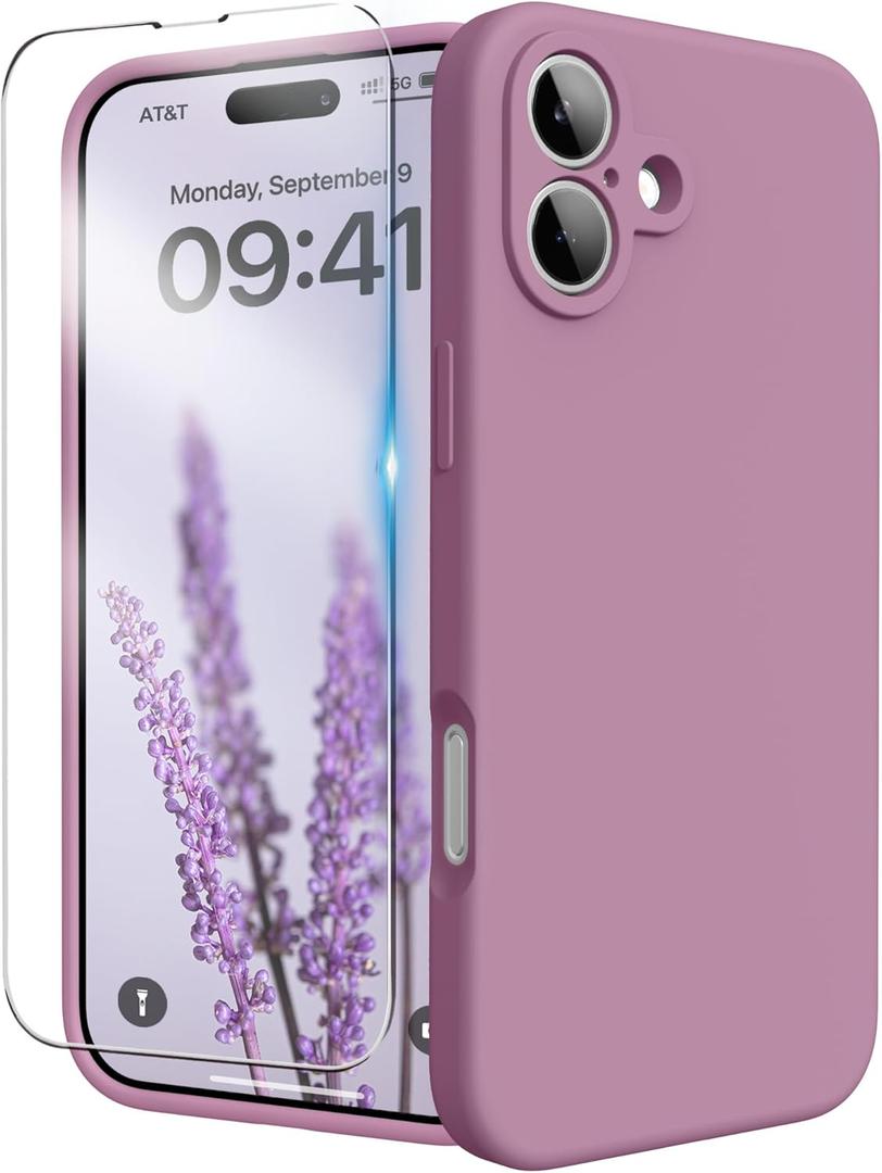 for iPhone 16 Case, Liquid Silicone Case with Camera Protection Soft Gel Rubber Cover with Microfiber Lining Shockproof Protective Phone Case for iPhone 16 6.1", Lilac Purple
