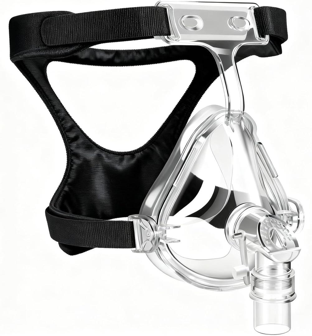 Comfort Series Full Face CPAP Mask Replacement Set with Headgear, Cushion & Elbow, Soft Seal & Leak-Resistant Design for Secure Fit, Skin-Friendly, Compatible with Most Standard CPAP Machines, Medium