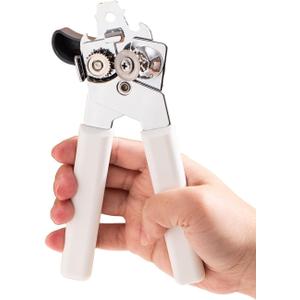 Can Opener Manual, Can Openers Hand Held with Comfort Anti-Slip Handles, Heavy Duty Stainless Steel Can Opener Smooth Edge and Bottle Openers, Easy Turn Can Openers for Seniors, Kitchen, White