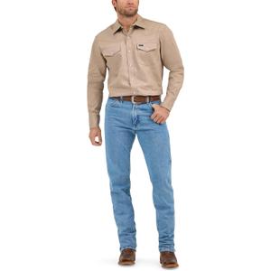 Wrangler Men's Cowboy Cut Western Long Sleeve Snap Work Shirt Firm Finish (X-Large, Khaki)