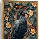 ICHZUMW Gothic Raven Decor Canvas Wall Art, Victorian Crow Pictures, Vintage Dark Academia Moody Floral Poster, Framed Cottagecore Wall Decor for Bedroom Living Room, 16x24in