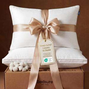 Bedsure King Size Bed Pillows Set of 2 - Hotel Quality Gusseted Down Alternative Pillow, 100% Cotton Cover PureWoven 300TC, Dual Chamber Fluffy Support Suitable for All Sleeping Positions