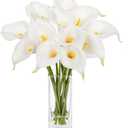 DILATATA Fake Flowers in Vase 12 Artificial Calla Lily Pure-White Flowers Arrangement with Vase and Faux Water for Home Decor Dining Table