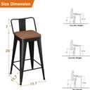 Bar Stools Set of 4 Metal Bar Stool Counter Height Bar Stools 26" Black Modern Bar Chairs with Back and Wooden Seat Bar Stool Counter Height