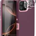Gase for iPhone 16 Pro Case 6.3" with 2 Screen Protector + 2 Camera Lens Protector, Full Body Heavy Duty Military Grade Cover, Shockproof/Drop Proof Protection Phone Case (Wine Red Pink)