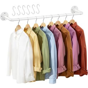 ERYTLLY Industrial Pipe Wall Mounted Clothes Rack,38 Inches Heavy Duty Detachable Garment Rack,Multi-purpose Hanging Rod for Closet,White (1)