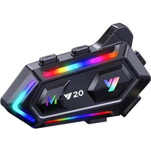 Y20 Motorcycle Helmet Headset with HiFi Sound,Noise Cancellation,RGB Lights Helmet Speakers Headphones with Mircrophone,25 Hours Battetry,Easy to Work with Golves,IPX6 Waterproof,Voice Assistant