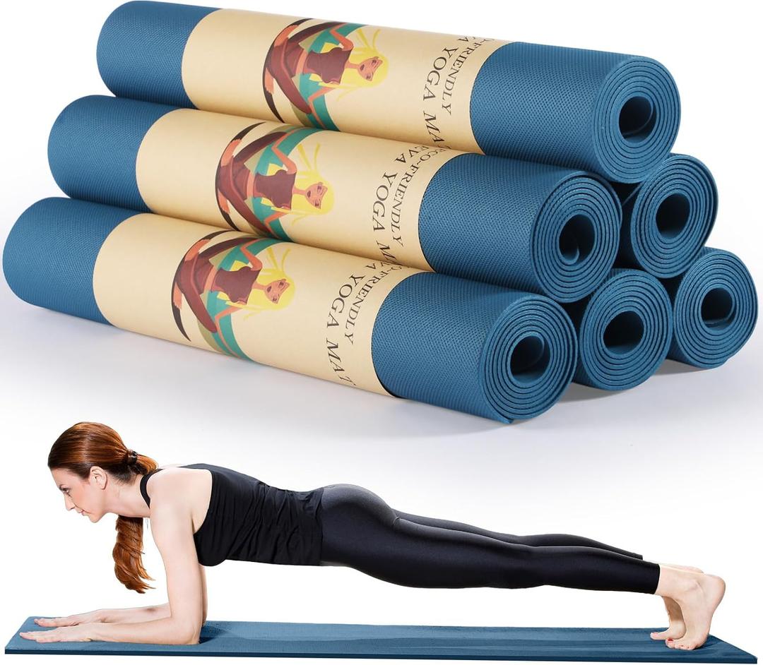 Timgle 6 Pack Yoga Mats Bulk 68 x 24 Inches Non Slip Exercise Yoga Mat 4 mm Thick Anti Slip Tear Resistant Sports Gym for Fitness Stretching Home Workout and Studio