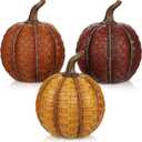 6 Inch Large Artificial Pumpkins, 3 Pcs Fall Pumpkin Decor Orange Clay Brown Dark Red Faux Resin Pumpkins Woven Pumpkin Centerpiece for Rustic Farmhouse Fall Thanksgiving Autumn Harvest Table Decor