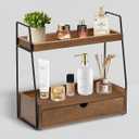 2-Tier Bathroom Organizer Countertop with Drawer, Wood Counter Organizer for Bathroom Decor, Sink Shelf for Vanity Storage, Makeup Tray for Perfume Skincare Bedroom Kitchen Corner 