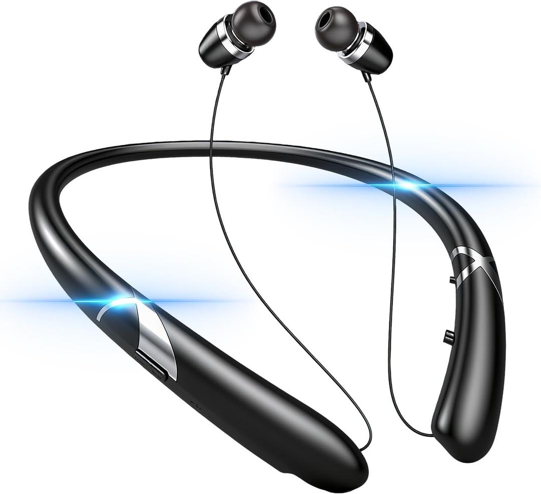Bluetooth 5.3 Neckband Bluetooth Headphone, Retractable Headphone IPX5 Sweatproof & Vibration Notifications, Secure Fit & Stereo Sound for Running, Cycling and Daily Commute