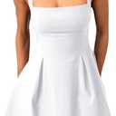 YMDUCH Women's Sexy Sleeveless Square Neck Adjustable Straps Bow Tie A-line Mini Party Club Dress, Large (White)