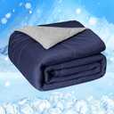 HOMFINE Cooling Comforter Japanese Double-Sided Cold Tech Fabric Cooling Blanket for Night Sweats Hot Sleepers, Q-Max 0.45 Soft Breathable Silky Smooth Lightweight Dark Blue Summer Comforter King