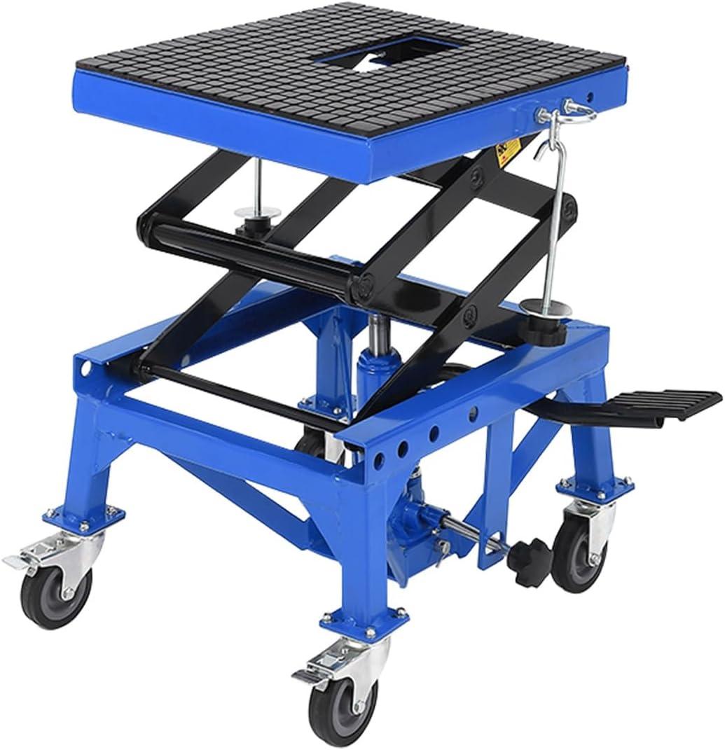 350 Lbs Heavy Duty Hydraulic Motorcycle Lift Jack Table, Scissor Lift Stand Foot Operated ATV Dirt Bike Scissor Stand with 4 Wheels, Lifting Range 13.78-34.25 Inches (Blue)