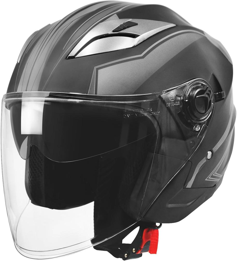 Motorcycle Scooter Helmet,Adult Open-face Motorbike Helmet Double Visor Fashion Personality for Men and Women DOT Approved (X-Large, GIAY)