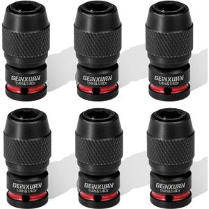 Geinxurn 6PCS Impact Screwdriver Bit Holders, 1/4-Inch Square Drive to 1/4-Inch Quick Release Hex Socket Adapter for Impact Wrench