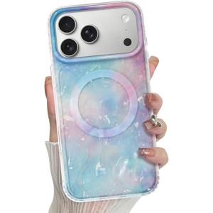 Bonoma for iPhone 17 Pro Max Case 2025 Magnetic Support for Magsafe opalescent Pearl Iridescent Glitter High-Duty Protection Shockproof Edge Cover -Blue