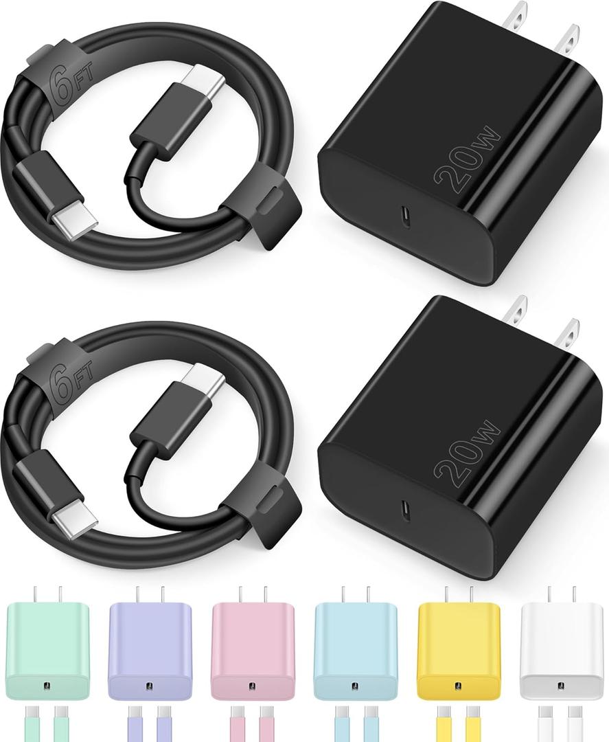 iPhone 17 16 15 Charger Fast Charging Type C Chargers USB C Charger Block iPhone Air Chargers with 2 Pack 6FT Cable for iPhone 17/17 Plus/17 Pro Max/16/16 Plus/16 Pro Max/15 Pro Max/iPad Pro(Black)