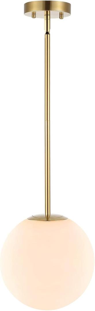 Modern Globe Pendant Light 1-Light Mid Century Chandelier Large 7.87 White Globe Glass Shade Brushed Brass Finished Hanging Light Fixture for Kitchen Island (Gold)