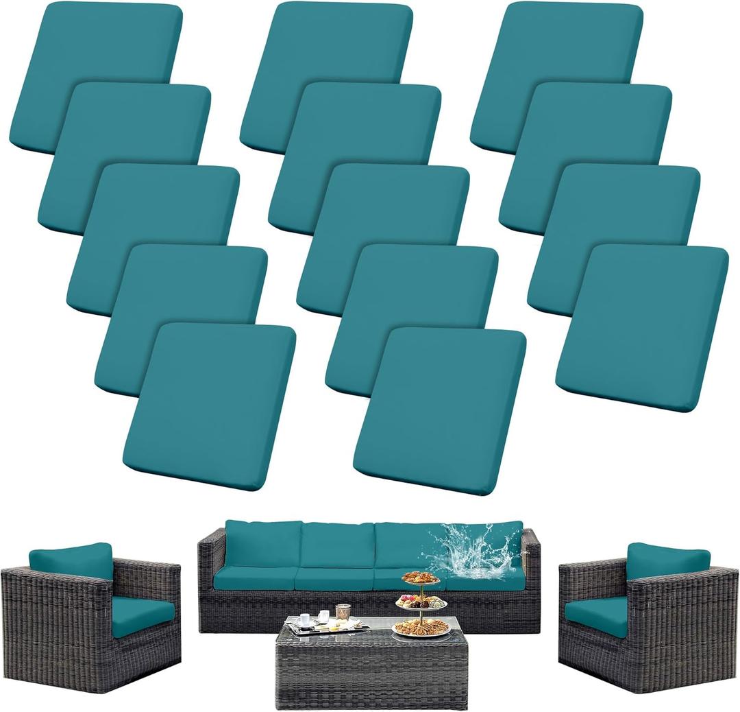 Outdoor Cushion Covers Set,14PCS Patio Furniture Couch Seat Slipcovers, Replacement for Sofa Sectional Chair(CoverOnly) (Blue Paon)
