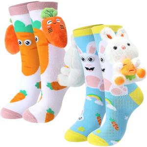 2 Pairs Easter Socks 3D Fun Animal Socks Novelty Bunny Carrot Pattern Easter Basket Essentials Stocking Rabbit Gift for Spring Holiday Men Women