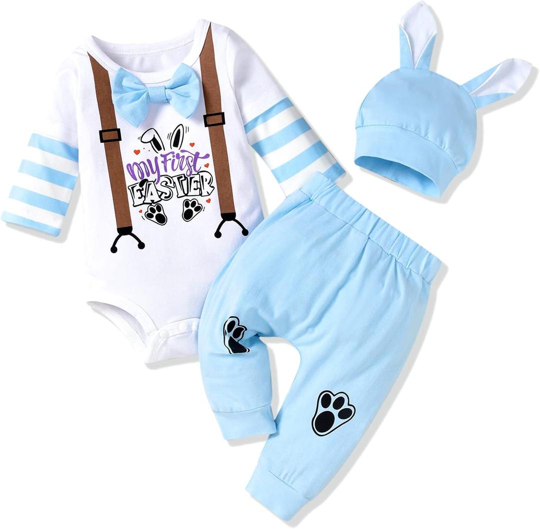 HINTINA Baby Boy First Easter Outfits Bodysuit Pants Clothes Set 3-6 Months