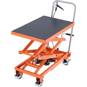 VEVOR Hydraulic Lift Table, 500 lbs Capacity, 47.2" Lifting Height, Double Scissor Lift Table Cart with 4 Wheels and Non-Slip Pad, Manual Hydraulic Lifting Cart for Material Handling & Transportation