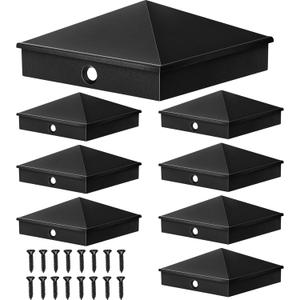 Dunzy 8 Pcs 6 x 6 Post Caps Aluminum Pyramid Cap Decorative Fence Post Covers Works Only for Actual 5.5 x 5.5'' Wood Metal Sleeve with Screws for Decks Corridors Mailbox Pole(Black)