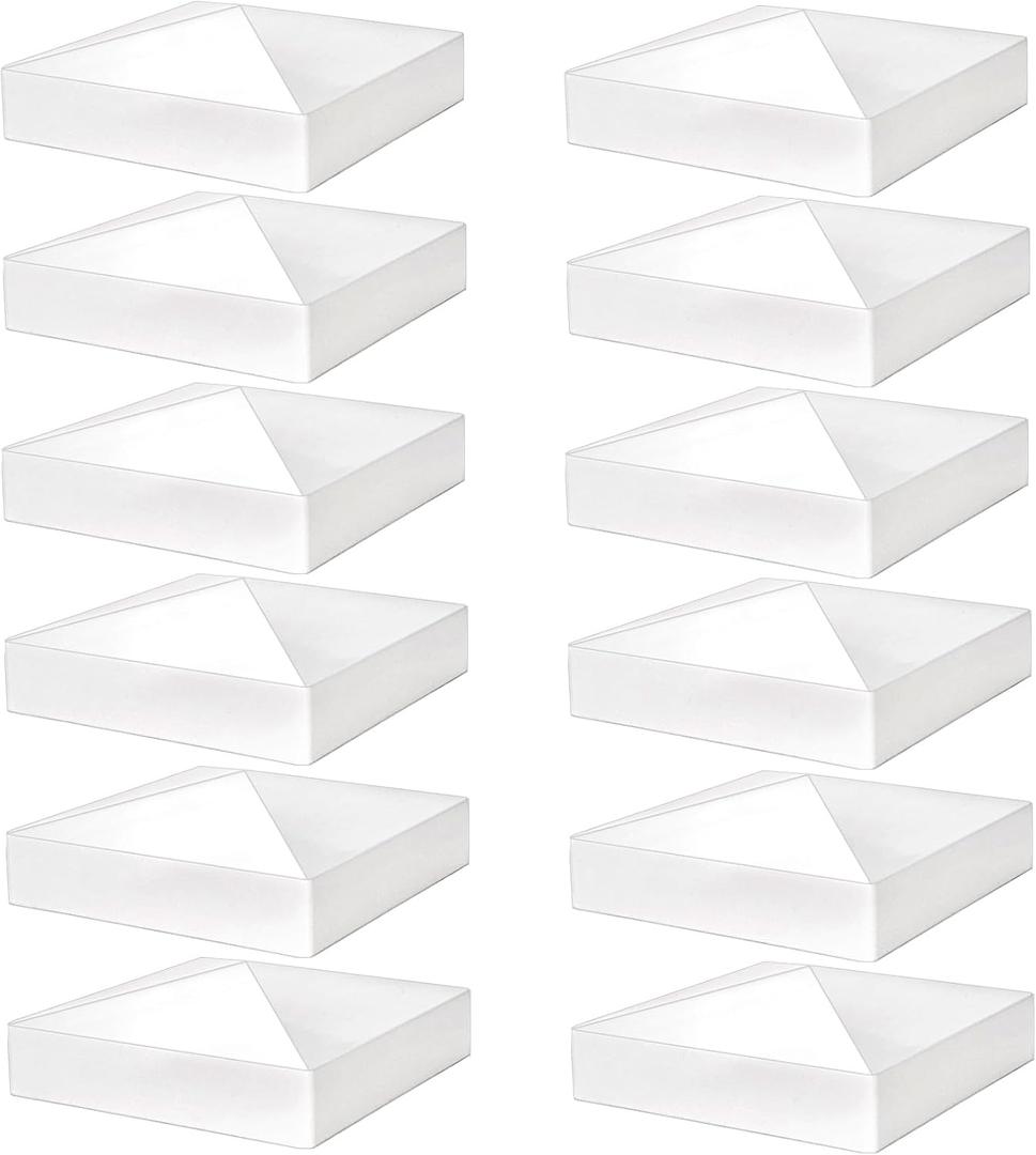 Hiceeden 12 Pack 5" x 5" Vinyl Fence Post Caps, Pyramid PVC Deck Post Caps, Decking Caps for Mailbox, Lamp Post, Deck, Dock, White