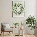 White Faux Silk Flower Spring Summer Easter Wreath 24-26" for Front Door  Anemone Daisy Tagetes Erecta Green Eucalyptus and Fern Leaves  Farmhouse Front Porch Wreath, Outdoor Indoor Use