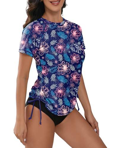 Bonneuitbebe Women's Short Sleeve Rash Guard Shirts Sun Protection UPF 50+ Swim Shirts Quick Dry Adjustable Tie SPF Shirt, S