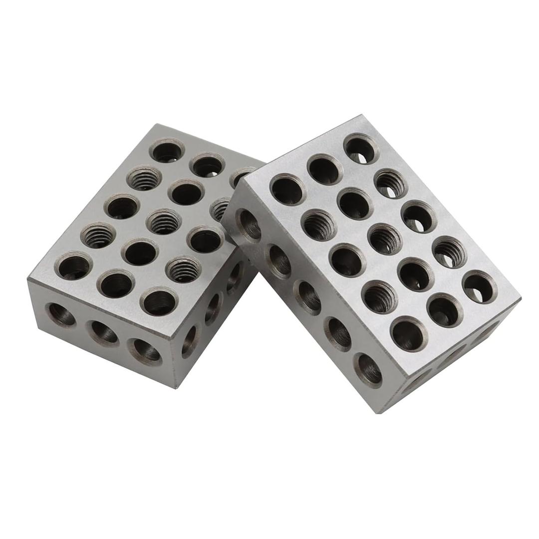 Precision Ground 1-2-3 Block Set (2 Blocks) - 1"x2"x3" Tool Steel 23 Holes, Matched Pair - Size/Flatness: .0003", Parallelism: .0002"