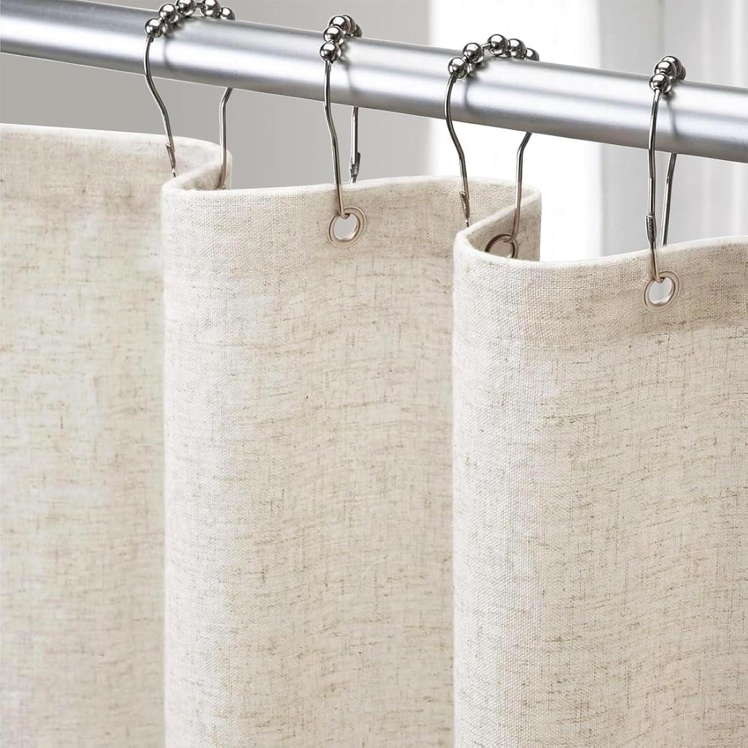 Beige Linen Shower Curtain Cream, Fabric Boho Farmhouse Shower Curtains for Bathroom Cotton Natural Cloth Liner Set 72" W x 72" L