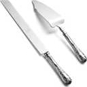 2 Piece Wedding Cake Server Set,18/10 Stainless Steel Dessert Set Pie Server Cake Cutter Knife for Birthday,Anniversary,Holiday,Baby Shower,Party (Versailles, Stainless steel-V)