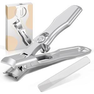 3 x Nail Clippers for Men Thick Nails,INXEN Wide Jaw Opening No Splash Fingernail Clipper with Catcher,German Toe Nail Clippers for Thick Nails for Seniors, Stainless Steel Nail Cutter for Adult