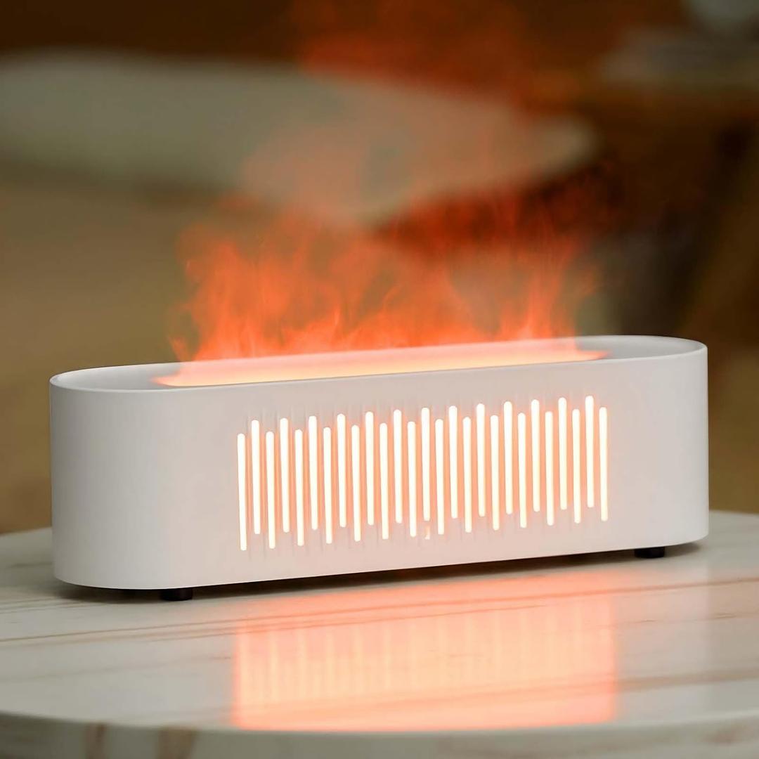Essential Oil Diffuser White, Fireplace Fire Flame Aromatherapy Diffuser, 260ML Cool Mist Humidifier, Scent Aroma Diffuser with 7 Colors Light, Timer and Auto-Off, Perfect for Home Bedroom Office