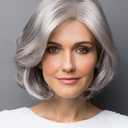 SEVENCOLORS Short Grey Wigs for Women Lace Front Silver Gray Short Wavy Bob Wigs Natural Hair Synthetic Wigs for Older White Women