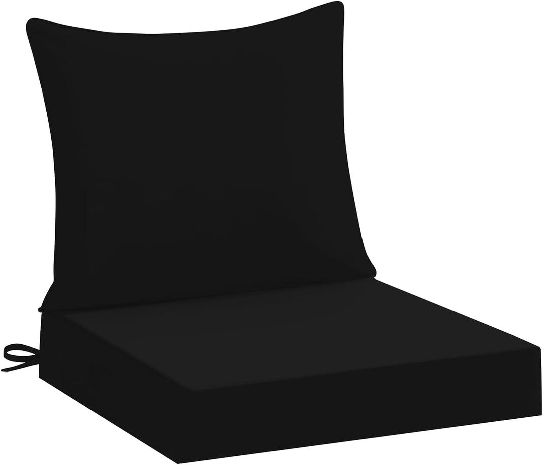 Downluxe 19x19 Outdoor Chair Cushions, Waterproof Fade Resistant Patio Furniture Cushions with Handle & Removable Cover, Deep Seat Outdoor Cushions for Sofa, Couch and Patio Chairs, Black