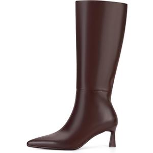 SOVANYOU Kitten Heel Knee High Boots for Women Pointed Toe Tall Boots Wide Calf Boots with Pull-on Style