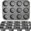 Amazon Basics Nonstick Round Muffin Baking Pan, 12 Cups, Set of 2, Gray, 13.9x10.55x1.22"