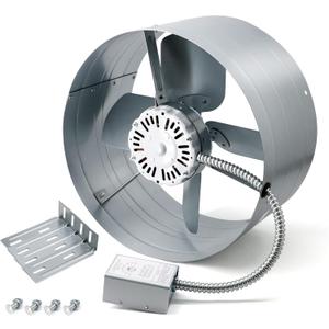 Gable Mount Power Attic Fan with Adjustable Thermostat, 15 Inch Attic Exhaust Fan, 1300 CFM, 1075 RPM, 3.4 Amp