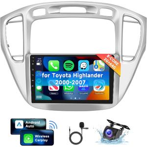 [8 CORE 2G+64G] Car Radio for Toyota Highlander 2000-2007 with Wireless Carplay/Android Auto, 9 Inch Android 13 IPS Touch Screen Car Stereo, Bluetooth, GPS, WiFi, SWC, DSP + Backup Camera