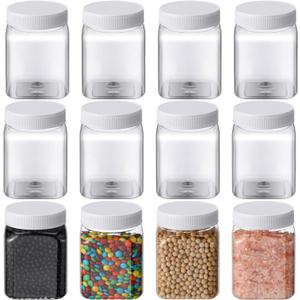 Nosiny 12 Pcs 24 oz Plastic Jars with Lids Airtight Food Containers Large Plastic Jars with Screw on Lids Refillable Kitchen Storage Containers for Dry Food, Coffee, Candy for Kitchen (White)