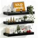 YIPINMUGE Solid Wood Floating Wall Shelves, Wall Mounted Display Bookshelf for Bedroom, Bathroom, Kitchen, Living Room, Decor Wall,Floating Shelf (Black, 35.8'W *9.25" D*1.57" H,Set of 2)