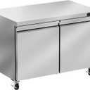 48" W Commercial Undercounter Freezer, 11.1 Cu.ft 2 Door Worktop Under Counter Freezer, Stainless Steel Commercial Kitchen Freezing Equipment for Restaurant, Bar, Shop, etc.