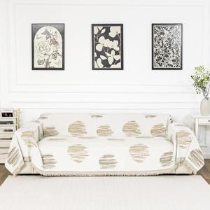 MEETSKY Couch Cover for Dogs Sofa Covers Washable, Simple Modern Geometric Jacquard Sofa Slipcover for 3 Cushion Couch Covers for Dogs, Use Thick Soft Fabric Couch Protector, 91" x 118", Khaki