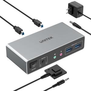 Unitek HDMI KVM Switch 2 Monitors 2 Computers 4K@60Hz USB 3.0 KVM Switches Share Dual HDMI Monitors 3 USB Ports for Keyboard Mouse Hard Drives Mic Headset Ports 2 Cable DC 5V Adapter Controller