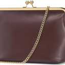 Women's Kiss Lock Crossbody Bag PU Medium Handbags Kiss Clasp Crossbody Shoulder Bags Tote Purse Messenger Handbag (Brown)