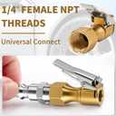 Air Chucks for Tires, 6 Pack Sturdy & Durable Locking Air Chuck with Easy Lock-on Clip, Heavy Duty Solid Brass, 1/4" Female NPT Threads, Universal Connect for Tire Inflator, Gauge, Compressor