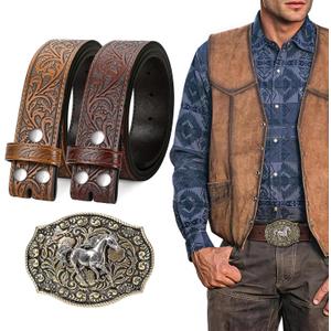 SANSTHS 2 Pack Cowboy Western Belt Strap with a Buckle, Men Women Embossed Cowboy Cowgirl Belt Strap for Jeans Gifts